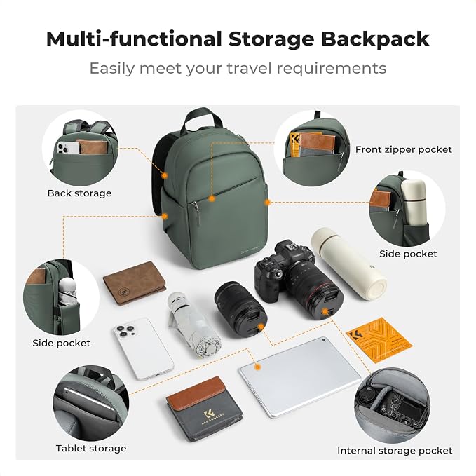 K&F CONCEPT Camera Backpack, Lightweight Compact Camera Bag 5L | Water-Resistant, Dividers, 9.7in Tablet Compartment, Quick Access, Street & Urban, Men & Women, for Canon/Nikon/Sony, Green - Image 3