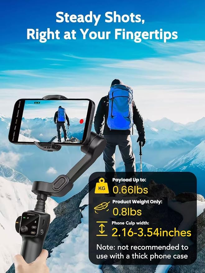 AOCHUAN Gimbal Stabilizer for iPhone w/Extension Rod,Face Tracking(SmartV8) | Phone Gimbal for iPhone with Built-in 7.8Ft Extension Rod, Full-Screen Oled Display, Ideal for Tiktok Recording(Black) - Image 7