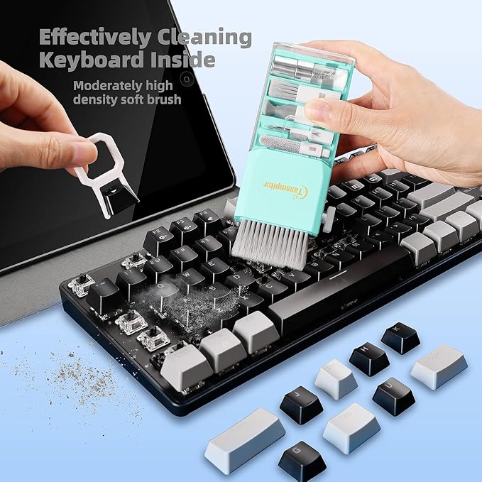 Keyboard Cleaner & Laptop Cleaning Kit for Computer Screen, TiffanyBlue | High-density Soft brush, Screen Cleaner Spray,2mm Thicken Large Microfiber Polishing Cloth,Metal Pen Tip,Flocking Sponge - Image 2