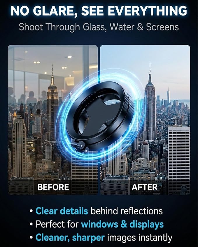 Anti-Glare Magnetic Phone Filter 2-in-1 Magnetic Cpl & Star Filter Lens for iPhone Anti Glare Camera Compatible with iPhone 12-17 Reduces Reflections Enhances Colors 52mm Polarizing Filters(Mix) - Image 4