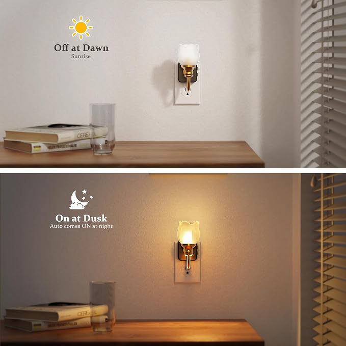 JandCase Night Light, Color Changing Night Lights Plug into Wall RGB | Glass Tulip LED Nightlight, Dimmable Flower Nightlights, Dusk to Dawn Sensor, 180° Rotating Vintage Nite Light for Bathroom - Image 2