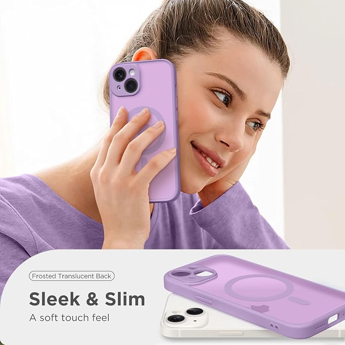 CAPRARO for iPhone 14 Case, Compatible with MagSafe | Upgraded [Full Camera Protection] Shockproof Protective Slim Translucent Matte Magnetic Phone Case 6.1'', Elegant Purple - Image 7