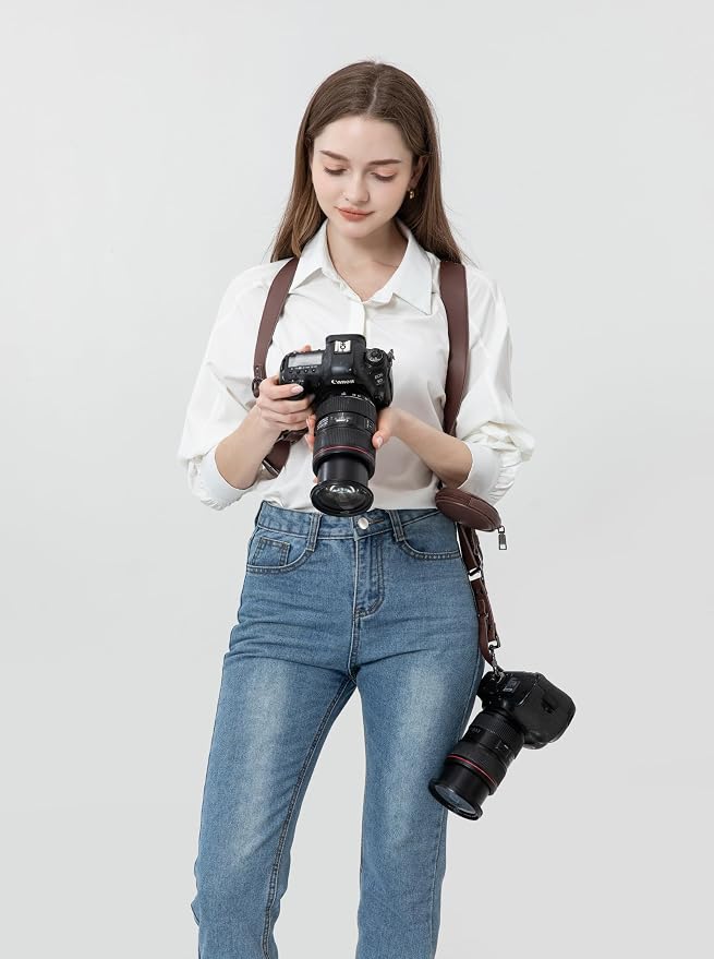 Dual Camera Harness Leather Camera Straps for Photographers for DSLR/SLR | Camera Holster Camera Harness for Photographers Leather Harness Camera Belt Spider Holster Camera Belt Camera Neck Strap - Image 7