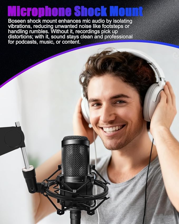 Universal Microphone Shock Mount, Mic Clip Holder for Diameter 47mm-53mm Mic Anti Vibration Adjustable High Isolation Shock Mount - Image 7