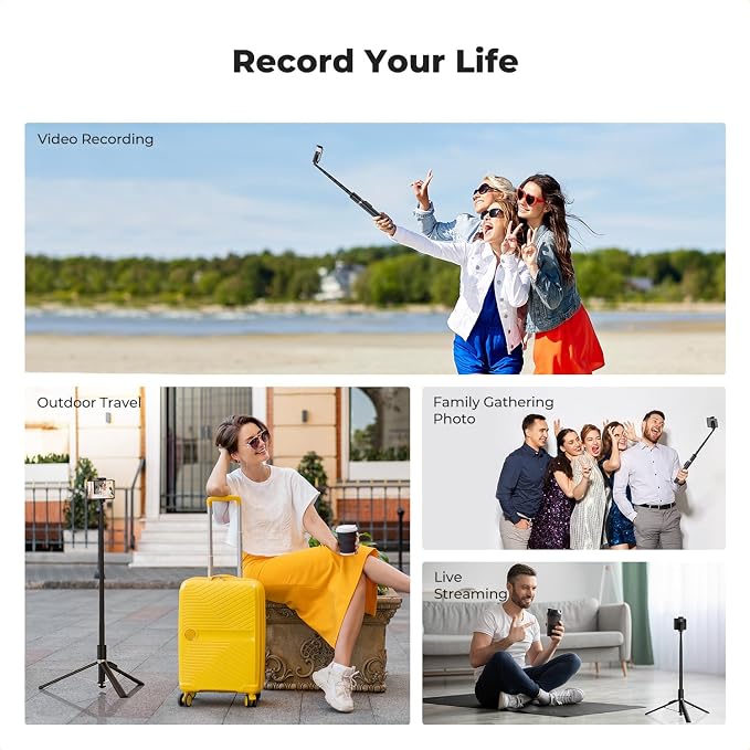 K&F CONCEPT 69" Pop Open & Quick Fold Phone Tripod | 360° Rotatable Selfie Stick with 9 Button Bluetooth Remote, Cell Phone Tripod for Travel, Live Streaming, Vloggers. X96 - Image 7