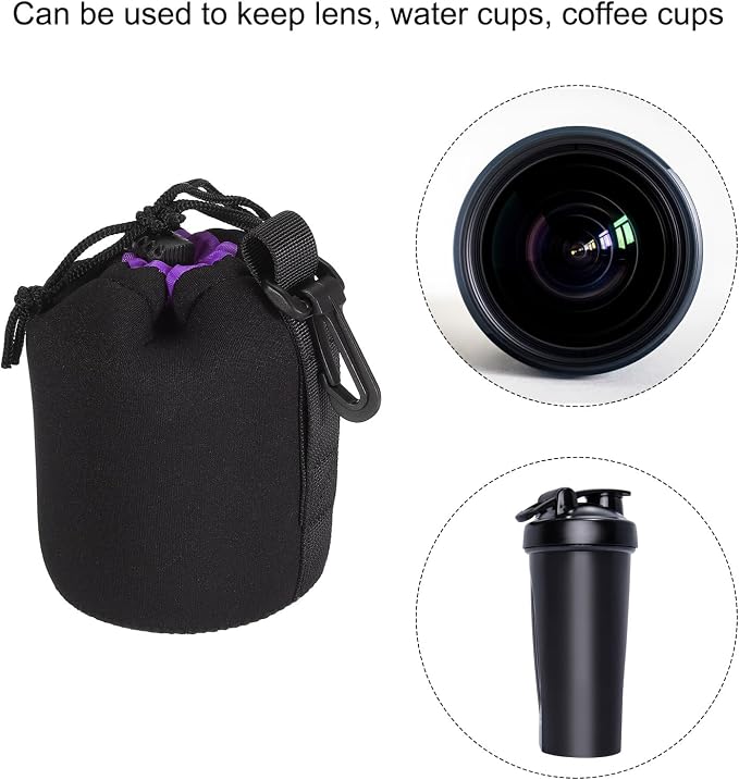 PATIKIL Camera Lens Bag, 3.3" IDx5.5 H Drawstring Lens Pouch with Thick Protective Neoprene, Lens Case for DSLR Camera Lens, Water Coffee Cups, Black, Purple - Image 6
