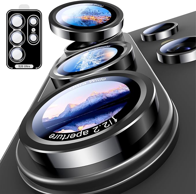 Uyiton for Samsung Galaxy S26 Ultra Camera Lens Protector, Unique Design | Case-Friendly, Ultra-Thin, Military-Grade Sapphire Glass with Aluminum Metal Rear Camera Screen Cover, Black by Uyiton