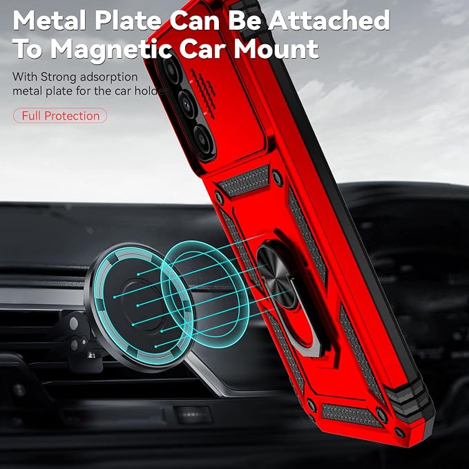 for Samsung Galaxy A14 5G Case,with Screen Protectors and Camera Cover,[Military Grade] 16ft.Drop Tested Cover with Magnetic Kickstand Protective Case for Galaxy A14 5G, Red - Image 2