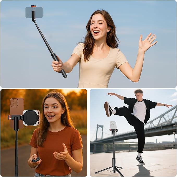 NEEWER 57.9" Selfie Stick Tripod Compatible with iPhone Samsung Android, Metal Portable Lightweight Travel Cell Phone Stand with Phone Holder Mount & Remote for Video Recording Filming, PA992 Black - Image 7