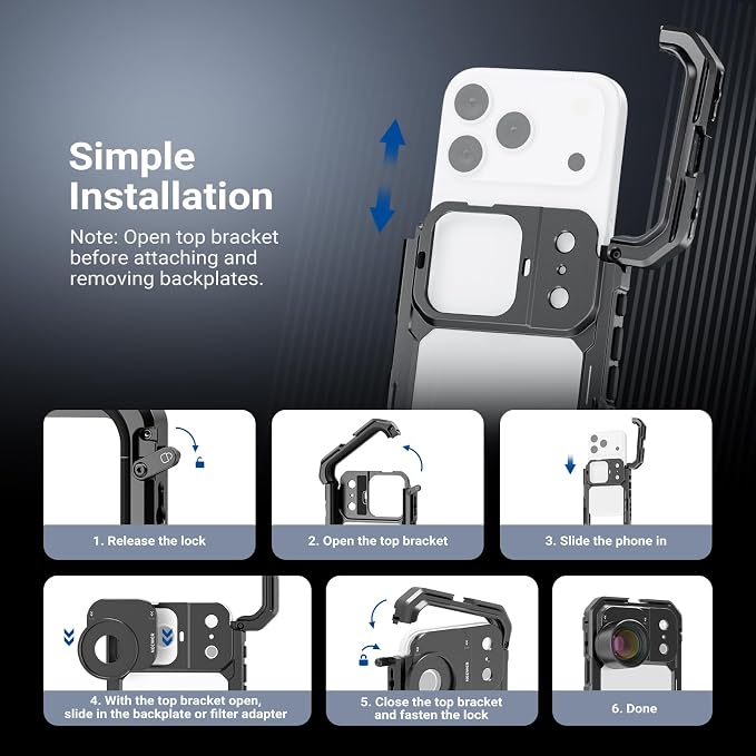 NEEWER 37mm Filter Lens Backplate for PA143/PA144 Phone Cage Only, Quick Release Video Rig Mobile Camera Photography Accessories Compatible with iPhone 17 Pro 17 Pro Max Beastgrip, PA152 (Black) - Image 3