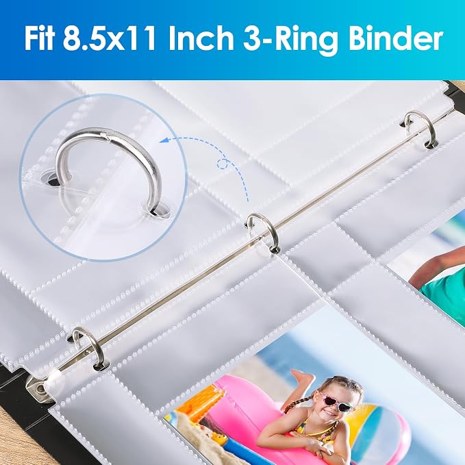 MaxGear 120 Pack 4x6 Photo Sleeves for 3 Ring Binder (480 Picture),2 Pocket | Heavy-Duty Archival Page Protectors, Clear Photo Album Refill Pages, Plastic Postcard Sleeves, Recipe Card Binder Inserts - Image 7