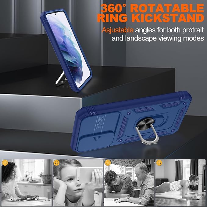 Gritup for Samsung Galaxy S22+ Plus Case with Screen Protector*2, Galaxy S22 Plus Case Build in 360° Rotating Ring Kickstand, Military Grade Protective Case for S22 Plus Phone, Blue - Image 8