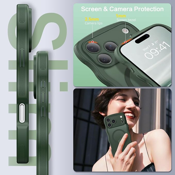 BENTOBEN Magnetic for iPhone 17 Pro Case, Cute Wavy [Full Camera Protection] [Compatible with MagSafe] Matte Anti-Slip Bumper Women Girls Boys Protective Cover for 17 Pro 6.3", Deep Green - Image 6