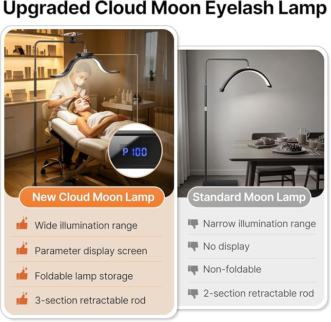 Lash Light for Eyelash Tech-Esthetician Ring Light, Half Moon Light for Led Lash Lamp Extensions, Tattoo Artists, Nail Tech - Cool, Warm Lamp with Adjustable Brightness & Height, Phone Holder (Black) - Image 2