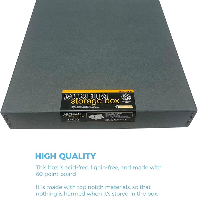 Lineco Drop Front Archival Storage Box, 16.75x20.75x3 in, Gray, 2 Pack | Acid-Free with Metal Edge, Preserves Picture Longevity, Organize Photos, Newspapers, Prints, Documents, Crafts, DIY - Image 3
