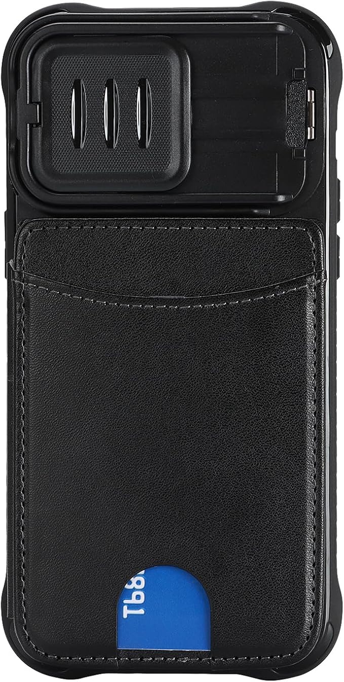 Cavor for iPhone 13 Pro Max/12 Pro Max Wallet Case with Card Holder, Black | Slide Camera Control Cover, PU Leather Kickstand Stand Protective Phone Case for Women Men - Image 6
