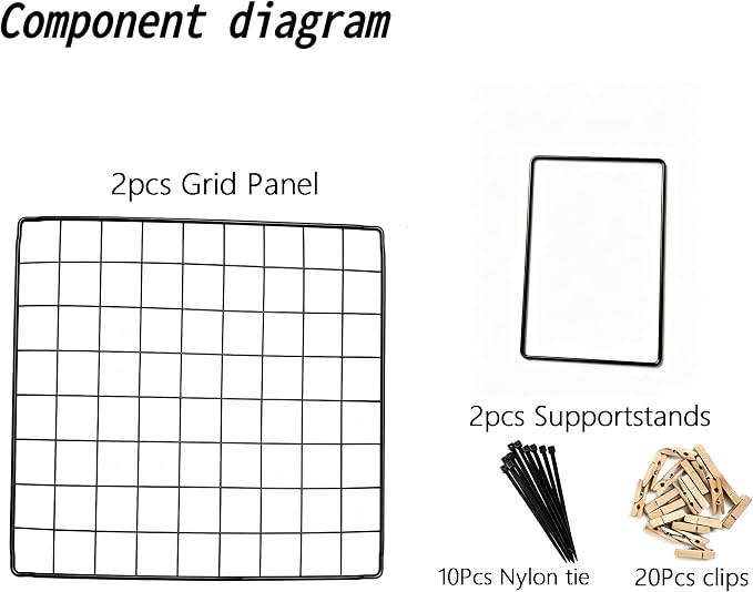 Foldable Desktop Photo Display Rack & Grid Display Board, Fold Flat for Easy Storage with 20 Wooden Clips – Photo, Accessory & Handcraft Display Organizer for Home Office Black - Image 5