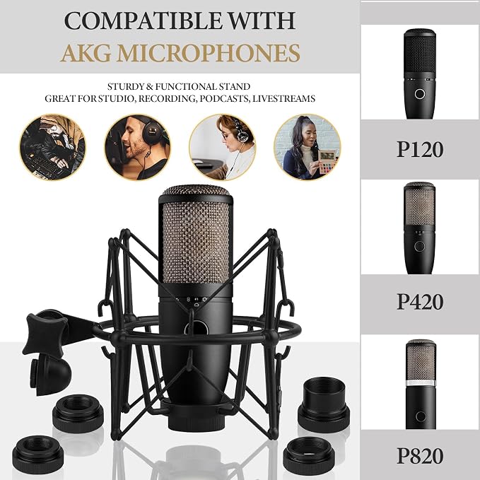 Geekria for Creators Microphone Shock Mount Compatible with AKG P120, P420, P820, Anti-Vibration Suspension Mount, Mic Holder Adapter Clamp (Black / Metal) - Image 4