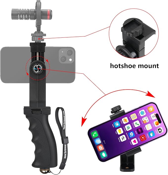 Ergonomic Smartphone Vlogging Hand Grip Stabilizer Holder Mount Video Kit | Landscape+Portrait Dual Mode, Anti-Falling Safety Strap,Mic/Light Adapter,Portable & Solid Selfie Stick for iPhone Samsung - Image 3