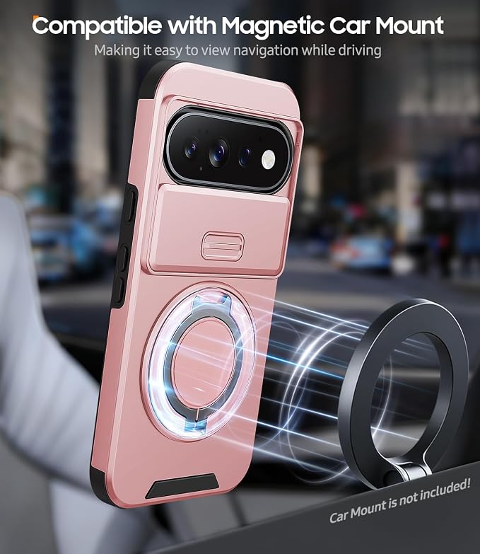 JAME for Google Pixel 10/10 Pro/11/11 Pro Case, Stand & Slide Camera Cover | Ring Holder Kickstand, Screen Protectors, Dual-Layer Shockproof Protective, Magnetic Accessory Friendly Phone Case, Pink - Image 6