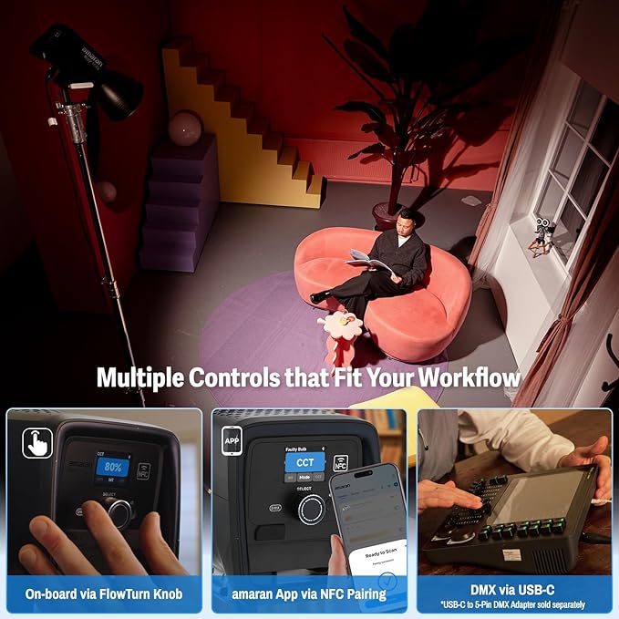 amaran Ray 360c 360W RGB LED Video Light APP/DMX Control 12 Effects | COB Continuous Output Lighting, Bowens Mount Portable Light for Photography, Studio,Video Recording (Ray 360c) - Image 5