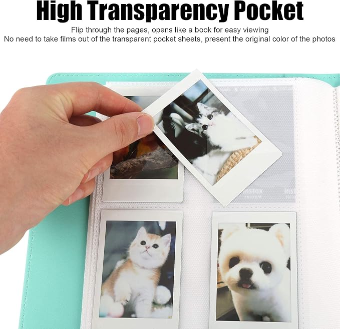 Veicevol 256-Pocket 2x3 Photo Album for Instax Mini and Polaroid, Green | PU Leather Cover Keeps, Fits Instax Mini and Polaroid 2x3 Photos, Protects Travel, Wedding and Family Memories - Image 3