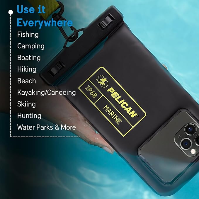 Pelican 2 Pack Marine Waterproof Phone Pouch (Regular) -Black/Hi-Vis Yellow | Touchscreen IP68 Floating Waterproof Phone Case w/Detachable Lanyard - Fits All Phones - Beach Cruise Ship Travel Essentials - Image 7