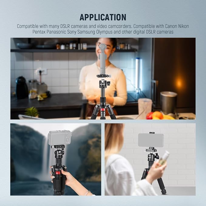 NEEWER Mini Desk Camera Tripod with Cell Phone Holder, 20"/50cm, TP-AAM521 | Compatible with iPhone Video Recording Filming, Small Portable DSLR Camcorder Webcam Stand, 360° Ball Head 1/4" QR Plate - Image 8