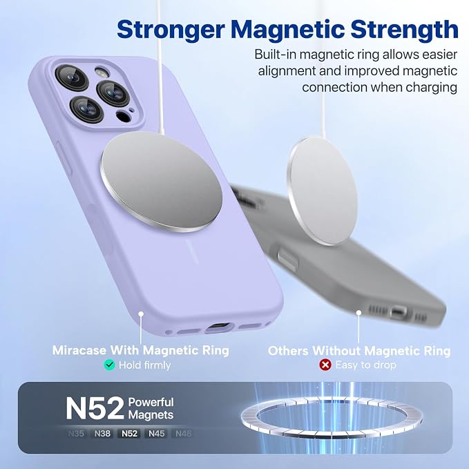miracase Magnetic for iPhone 16 Pro Case, [Soft Anti-Scratch Microfiber Lining], Compatible with MagSafe, Liquid Silicone Case Shockproof Drop Protection Phone Case for 16 Pro,Light Purple | Compatible with MagSafe, Soft Microfiber Lining, Liquid Silic... - Image 6