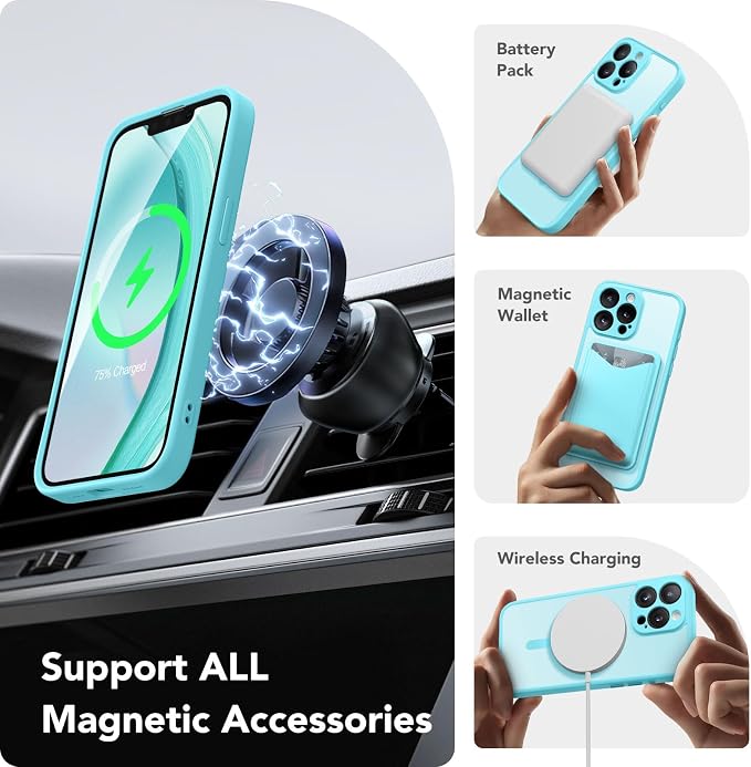 CAPRARO for iPhone 13 Pro Max Case, Compatible with MagSafe | Upgraded [Full Camera Protection] Shockproof Protective Slim Translucent Matte Magnetic Phone Case 6.7'', Turquoise Blue - Image 2