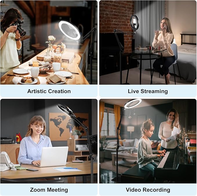 Latest Ring Light with Stand Tripod for iPhone, Overhead Phone Camera Mount with Light and Phone Holder Stand for Recording, 10” Selfie Light for Video,Streaming,Photography, Tiktok, YouTube - Image 2