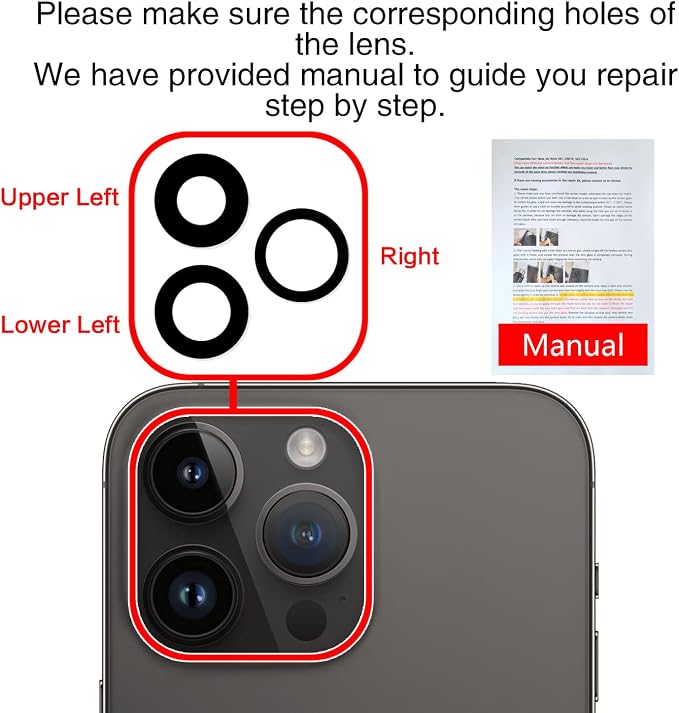 ASDAWN Back Rear Camera Lens Glass Replacement for iPhone 14 Pro Max 6.7 Inches with Pre-Installed Adhesive, ASDAWN Back Camera Lens Glass kit with Installation Manual + Repair Tool Set - Image 6