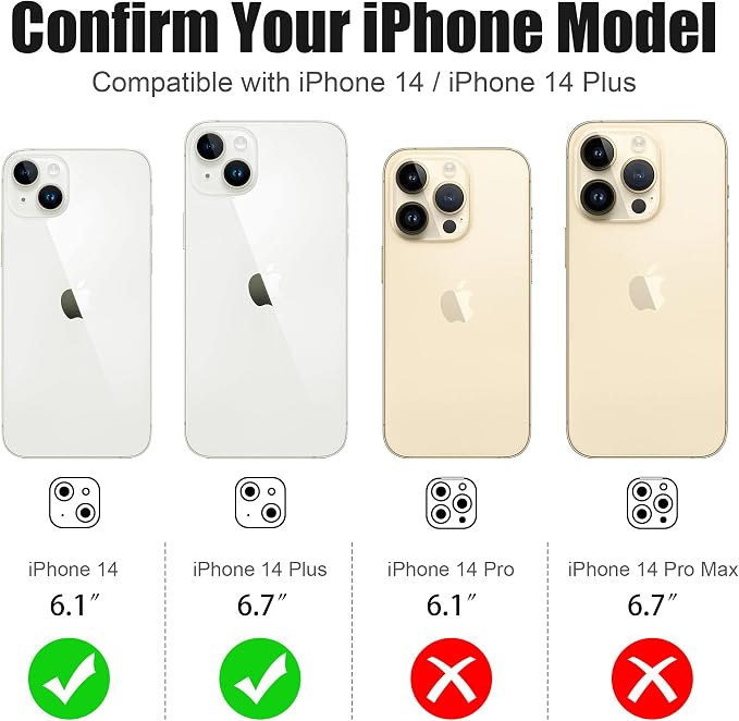 AGVEE 3+3 6 Pack for iPhone 14/14 Plus Camera Lens Protector Cover | Individual Bling Diamond & Bling Glitter Sparkle Cute Gem Metal Ring, 9H Tempered HD Glass - Image 2