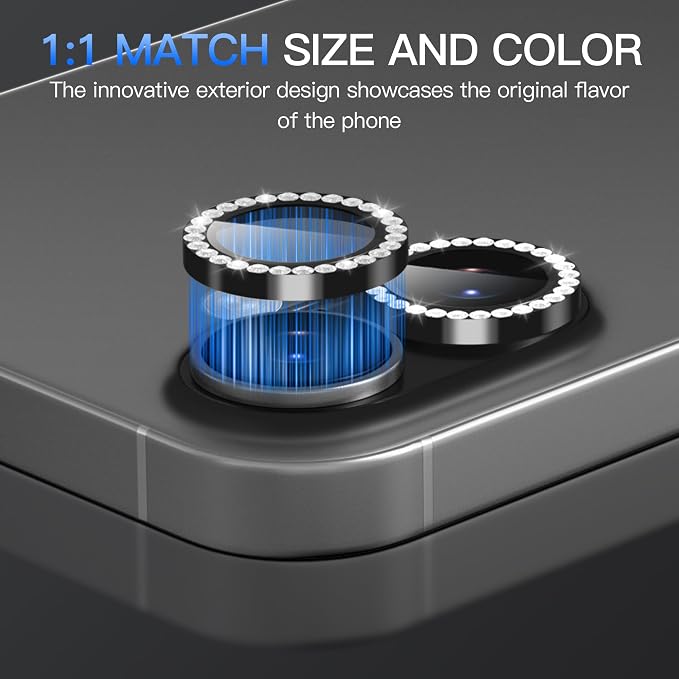 Suoman for iPhone 17 Camera Lens Protector, Glitter Diamond Individual Metal Tempered Glass Camera Lens Cover [Strong-Adhesion][Does not Affect Night Shots] -Black - Image 6