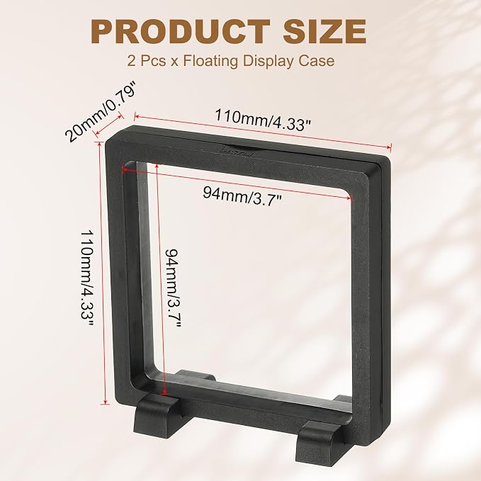 PATIKIL 2Pcs Floating Display Case, 4.3 Inch Jewelry Display Case Stand Challenge Coin Holder Frames Transparent Small Storage Box 3D for Necklace Bracelets Pendants, Black - Image 2