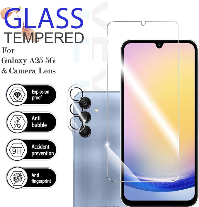 Galaxy A25 HD Clear Tempered Glass Screen Protector + Camera Lens Protectors, [2+2 Pack] [3D Glass] [Anti-Glare] [Bubble-Free] Screen Protector Glass For Samsung Galaxy A25 - Image 2