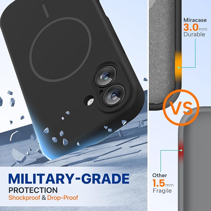 Miracase Silicone & Magnetic for iPhone 16 Case, Black | Compatible with MagSafe, Anti-Scratch Microfiber Lining, Liquid Silicone Case Shockproof Drop Protection Phone Case for 16 - Image 2
