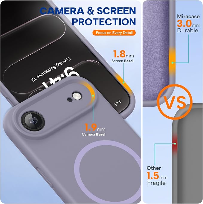 miracase Magnetic for iPhone Air Case, Compatible with MagSafe, Integrated Silicone Camera Control Cover, 3.0mm Thicken Shockproof Drop Protection Phone Case for 17 Air,Lavender Gray - Image 2