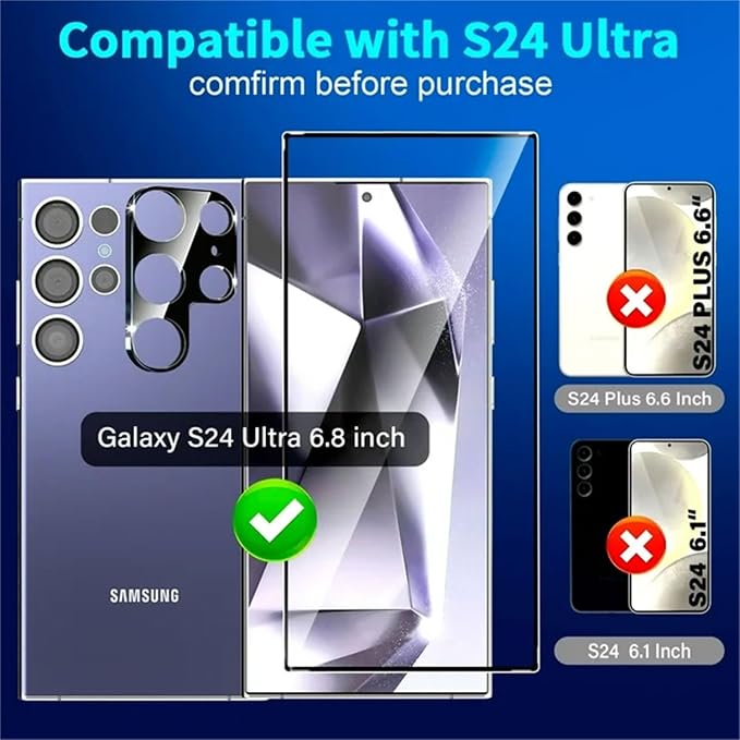 XDesign [2+2 Pack Galaxy S24 Ultra Screen Protector, 9H Tempered Glass Scratch Resistant, Ultrasonic Fingerprint Support, For Samsung Galaxy S24 Ultra 5G 6.8 Inch Glass Screen Protector - Image 2