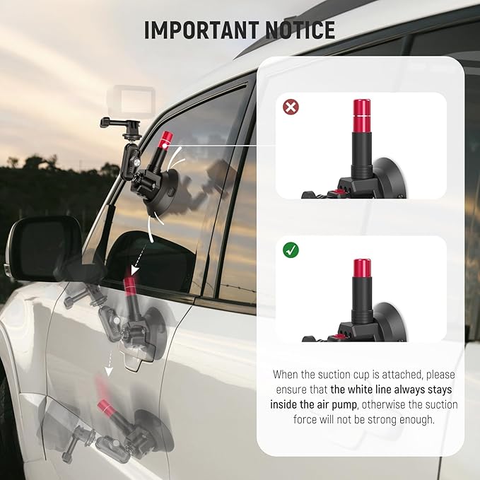 NEEWER Triple Suction Cup Car Mount Compatible with Insta360 X5 X4 GoPro DJI OSMO 360 Cameras, Quick Release Outside Windshield Magic Arm Mount Kit with 2 in 1 Extension Pole/Selfie Stick, CA065 - Image 3