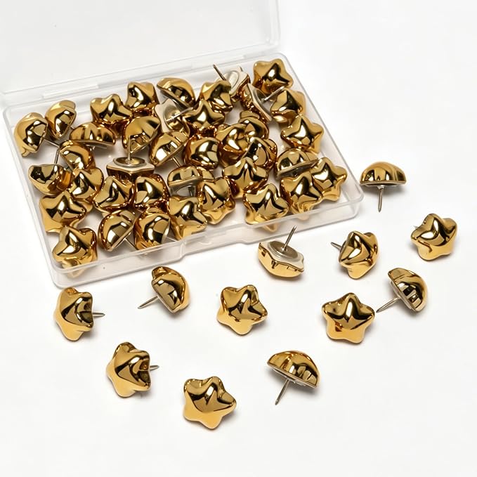 50 PCS Gold Star Push Pins, Thumb Tacks for Bulletin Boar, Cute Decorative Thumbtacks for Cork Board Bulletin Board, Photos Wall Maps, Picture Hanging and Other Offices Schools Decoration. by SSYHQAX