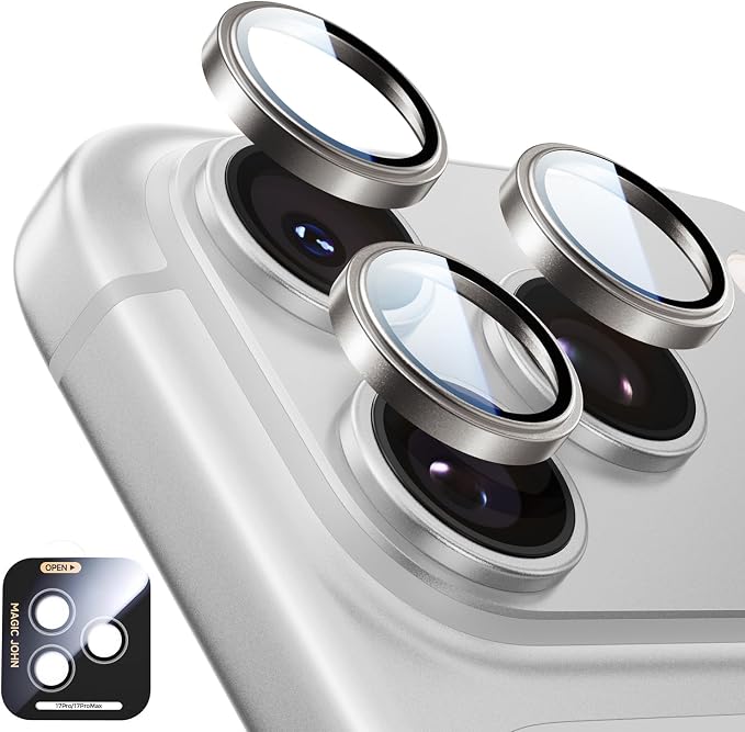 MAGIC JOHN 2 pack for iPhone 17 Pro Max/17 Pro Camera Lens Protector,Gray | [Alignment Kit&1:1 Invisible Fit] 9H Aerospace Tempered Glass, Ultra HD, Metal Individual Ring by MAGICJOHN