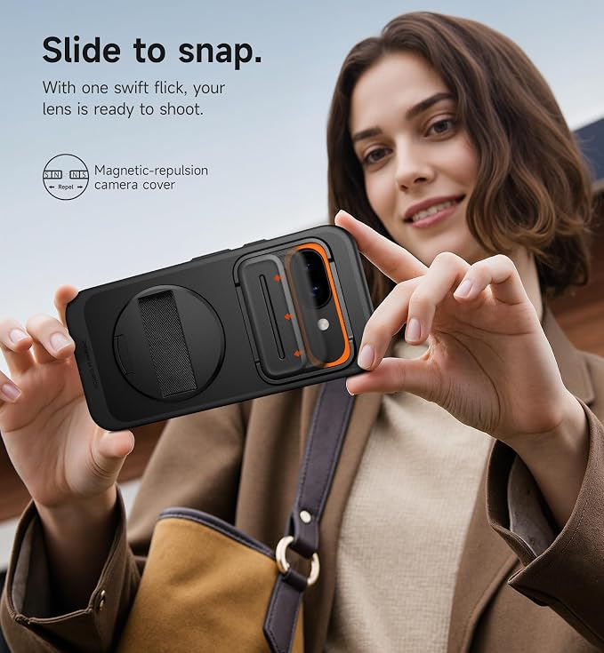 SURITCH for Google Pixel 9a Case with 360° Rotatable Hand Strap Phone Grip Holder & Invisible Kickstand & Slide Camera Cover, Slim Rugged Shockproof Protective Cover for Pixel 9a, Black - Image 7