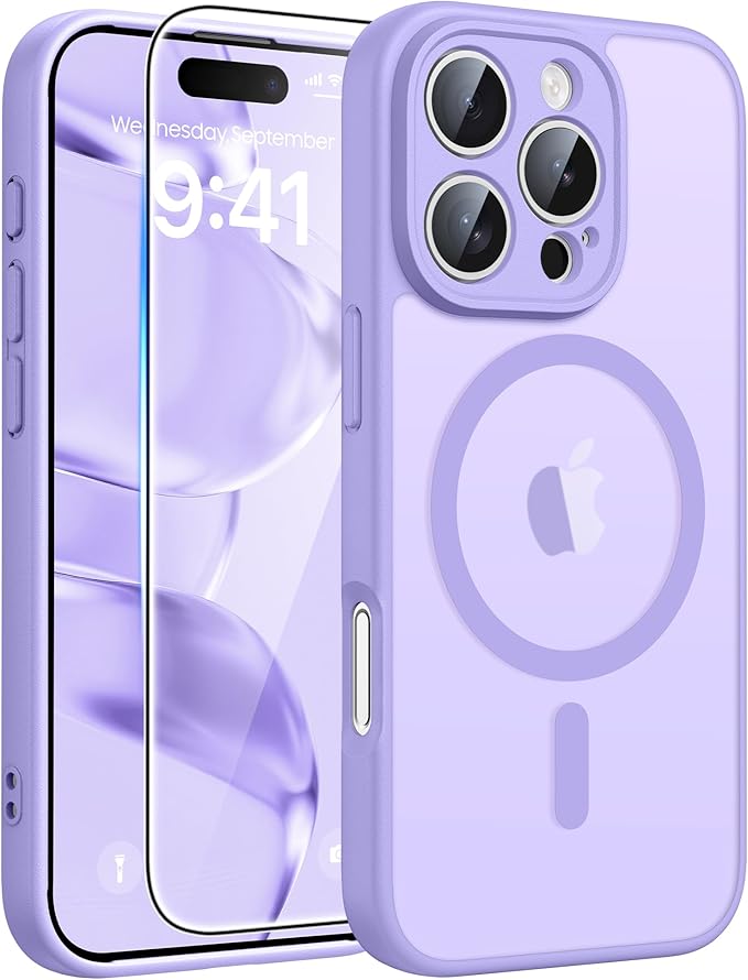 FNTCASE for iPhone 16 Pro Case, Fit for Magsafe, with Screen Protector | Full Camera Protection, Translucent Matte, 14FT Military Grade Drop Proof, Shockproof Protective Phone Cover, Light Purple by FNTCASE