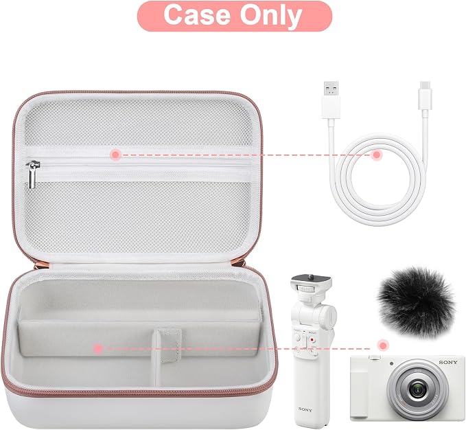 Canboc Carrying Case for Sony ZV-1F/ ZV-1/ ZV-1 II Digital Camera, White | Vlogger Accessory Kit Tripod Travel Storage Bag with Strap, Mesh Pocket fit Cable (Case Only) - Image 2