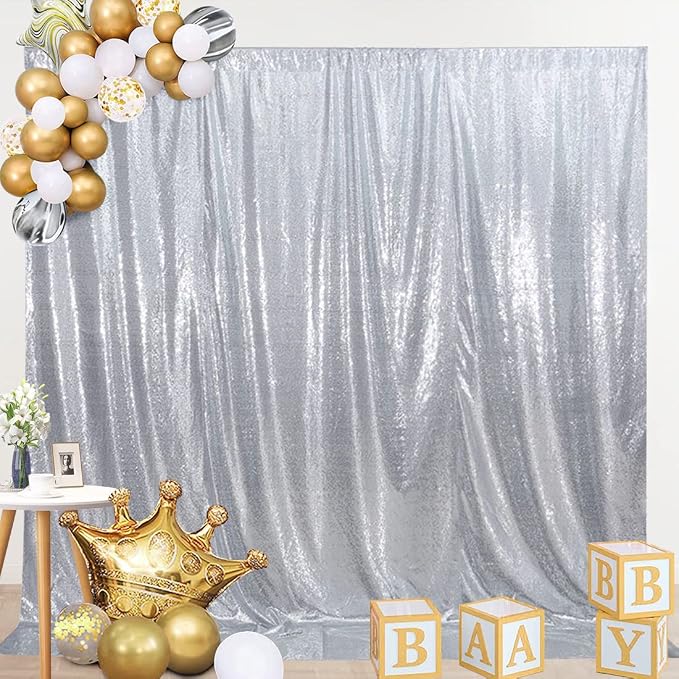 SquarePie 8x8ft Silver Sequin Backdrop, High Density Non-Transparent Glitter Curtain for Photography, Birthday, Wedding Party Decorations, Thick Solid Background with 4" Rod Pocket, 1 Panel - Image 9
