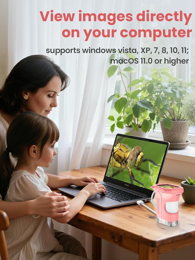 Microscope for Kids, 2.4 Inch Digital Microscope with 1000X Magnification, Handheld Camera Mini Pocket Magnifying Glass, Educational Birthday Gifts Toys for Ages 3+, Pink - Image 8