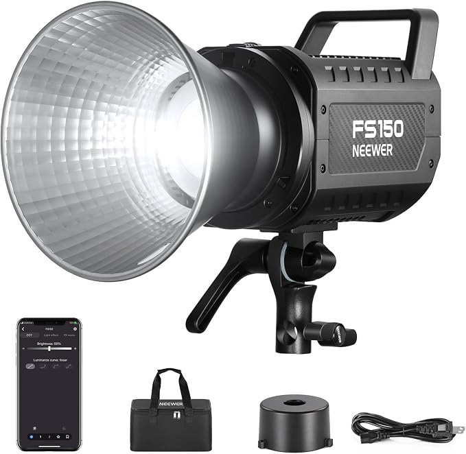 NEEWER FS150 LED Video Light 2.4G/APP Control, 130W 5600K COB Daylight Silent Photography Continuous Output Lighting 4 Precise Dimming Types 102000lux/1m CRI97+ 9 Effects Bowens Mount, US Plug by Neewer