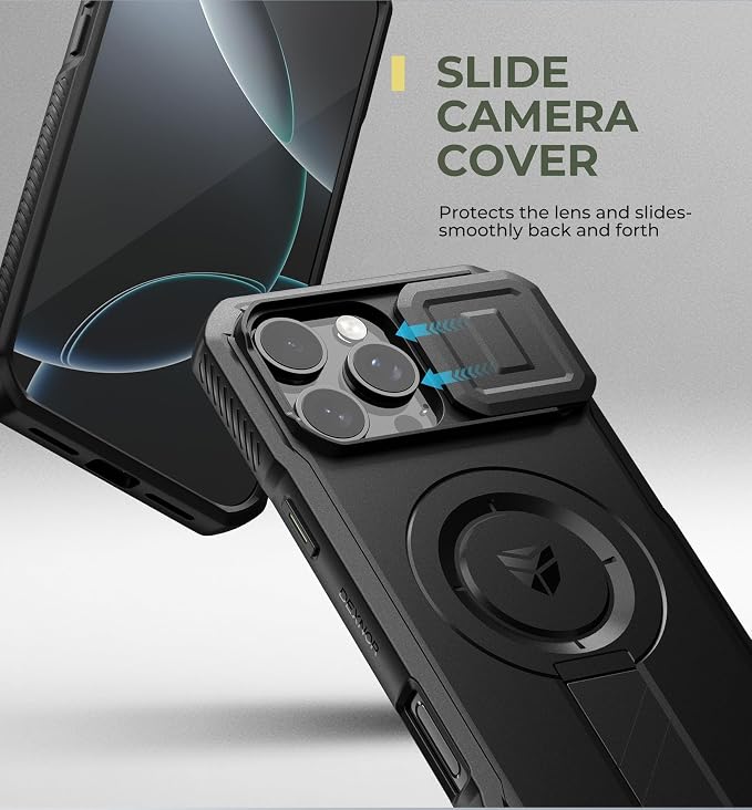 Dexnor for iPhone 16 Pro Max Case with Slide Camera Cover & Adjustable Kickstand, Magnetic Rugged Shockproof Bumper Cases Heavy-Duty Magnetic Protective Cover,Black - Image 4