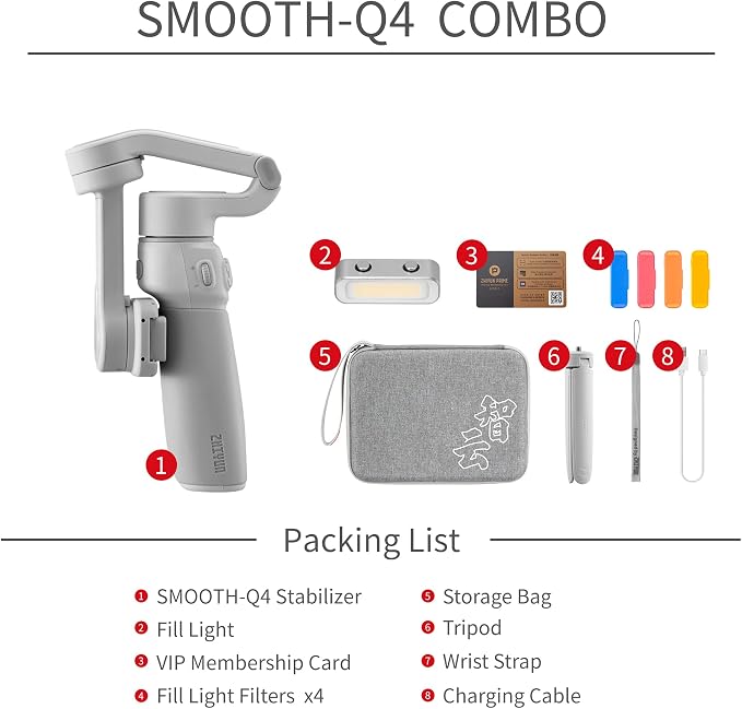 ZHIYUN Smooth Q4 Combo Gimbal Stabilizer, 3-Axis Smartphone Phone Gimbal, Built-in Extension Rod, Foldable and Portable, Android and iPhone Gimbal, Vlogging Stabilizer, TikTok YouTube Video - Image 9